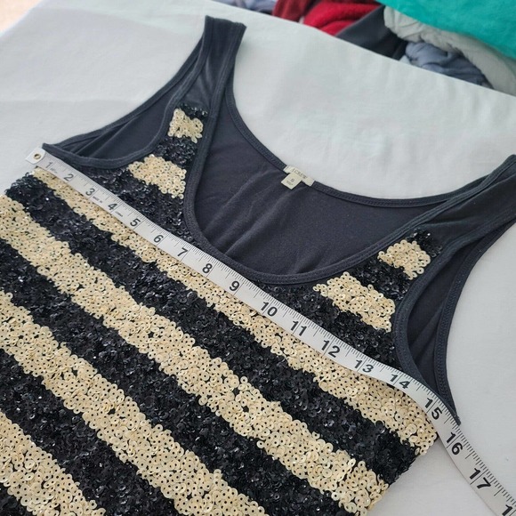 J. Crew Tank Top Black Beige Sequin Small Stripe Soft Modal Shirt Sparkle #44184 - Picture 9 of 11